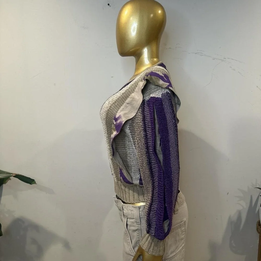 80s‎ Vintage Dino Valiano Linen Sweater Purple Green boho vibe 6 small/medium